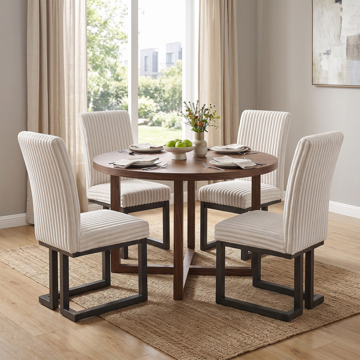 Upholstered Dining Chairs Set of 4 with Rubber Wood Legs and Padded Seat for Dining Room-Beige