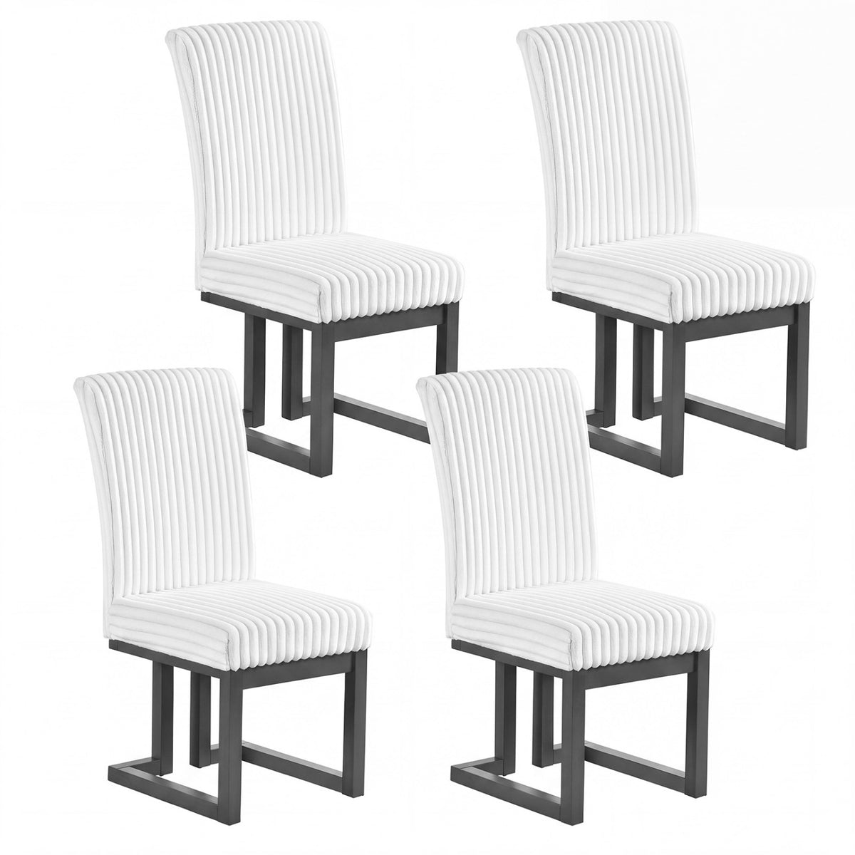 Upholstered Dining Chairs Set of 4 with Rubber Wood Legs and Padded Seat for Dining Room-White