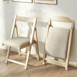Folding Upholstered Dining Chair Set of 4 with Curved Backrest-Beige