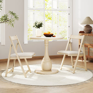 Folding Upholstered Dining Chair Set of 4 with Curved Backrest-Beige