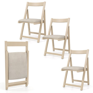 Folding Upholstered Dining Chair Set of 4 with Curved Backrest-Beige