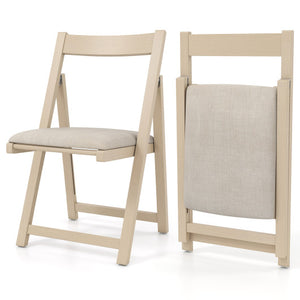Folding Upholstered Dining Chair Set of 4 with Curved Backrest-Beige