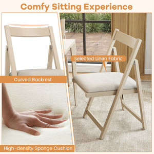 Folding Upholstered Dining Chair Set of 4 with Curved Backrest-Beige