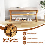 Upholstered Entryway Bench Rubber Wood Bench with Thick Padded Seat-Natural