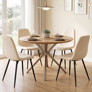 Upholstered Fabric Dining Chairs Set of 4 with Sturdy Metal Legs and Curved Backrest-Beige