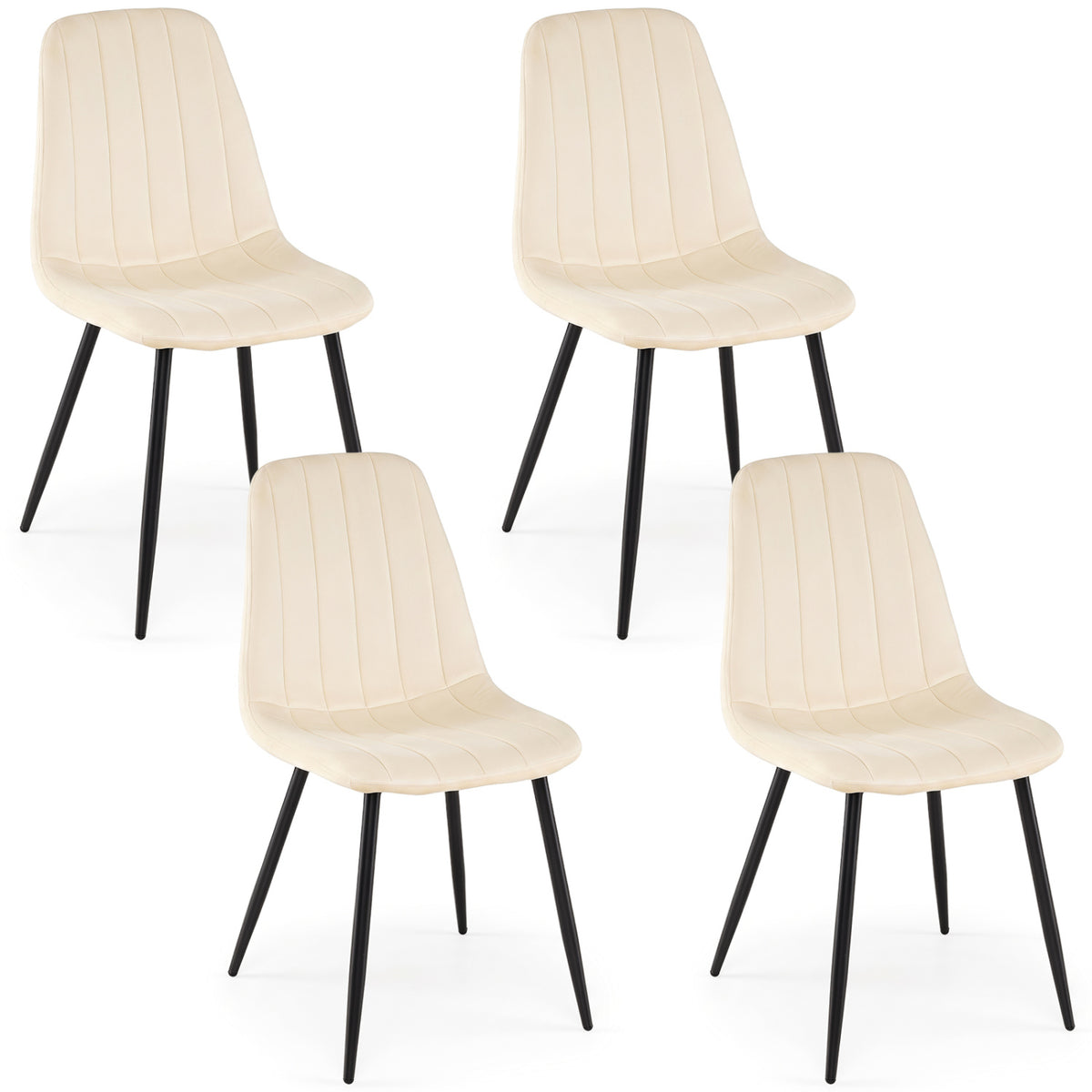 Upholstered Fabric Dining Chairs Set of 4 with Sturdy Metal Legs and Curved Backrest-Beige