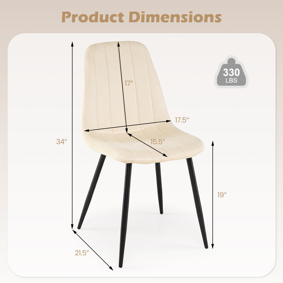 Upholstered Fabric Dining Chairs Set of 4 with Sturdy Metal Legs and Curved Backrest-Beige