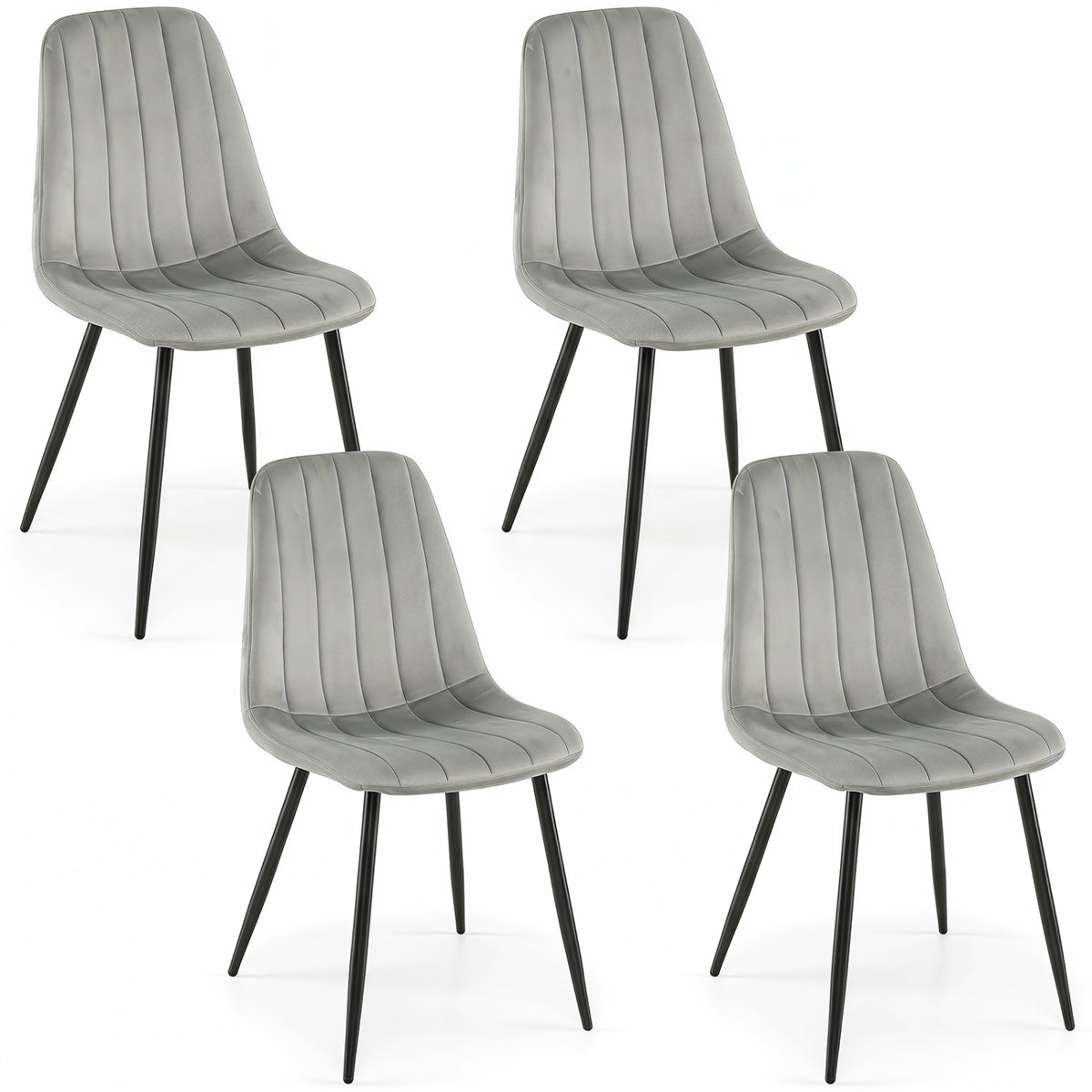 Upholstered Fabric Dining Chairs Set of 4 with Sturdy Metal Legs and Curved Backrest-Gray