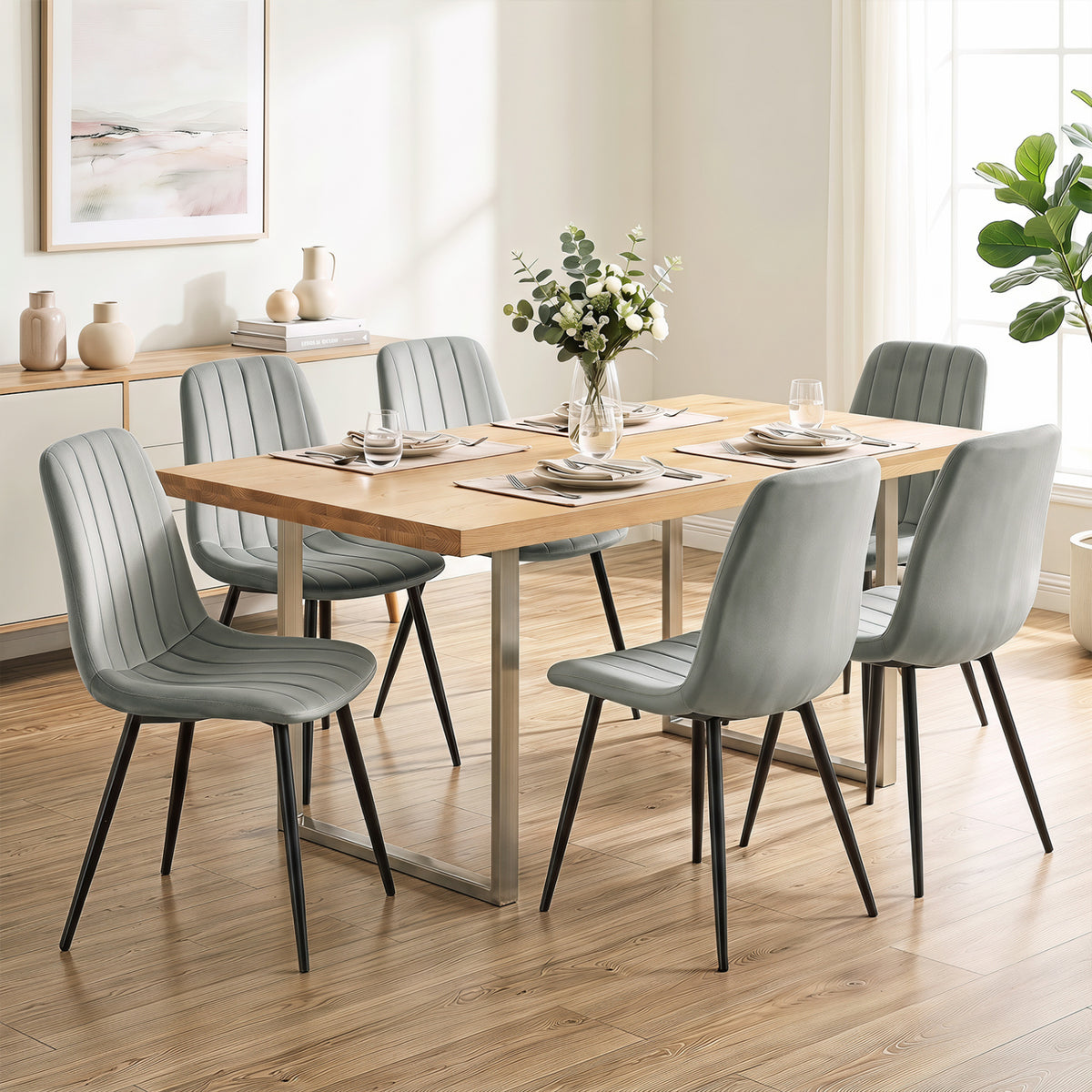 Upholstered Fabric Dining Chairs Set of 4 with Sturdy Metal Legs and Curved Backrest-Gray