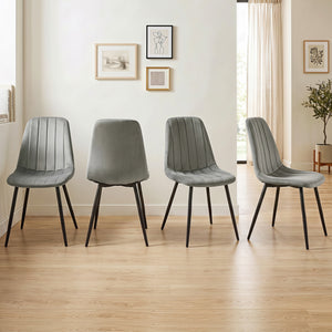 Upholstered Fabric Dining Chairs Set of 4 with Sturdy Metal Legs and Curved Backrest-Gray