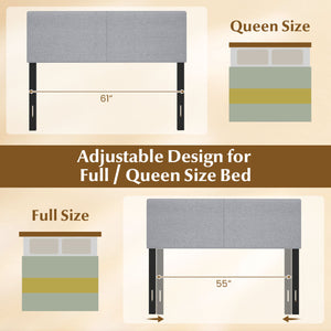 Upholstered Headboard Queen/Full Size Vertical Quilted Linen Fabric Bed Frame Mount Panel-Gray