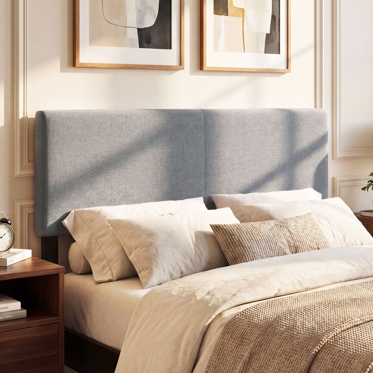 Upholstered Headboard Queen/Full Size Vertical Quilted Linen Fabric Bed Frame Mount Panel-Gray