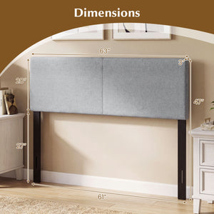 Upholstered Headboard Queen/Full Size Vertical Quilted Linen Fabric Bed Frame Mount Panel-Gray