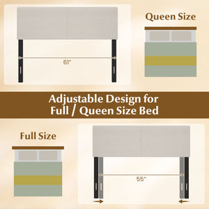 Upholstered Headboard Queen/Full Size Vertical Quilted Linen Fabric Bed Frame Mount Panel-Beige