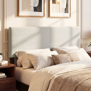 Upholstered Headboard Queen/Full Size Vertical Quilted Linen Fabric Bed Frame Mount Panel-Beige