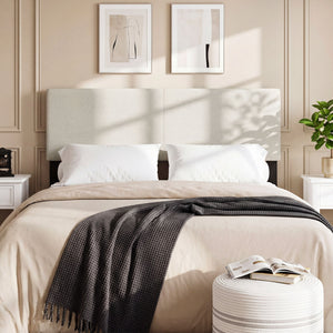 Upholstered Headboard Queen/Full Size Vertical Quilted Linen Fabric Bed Frame Mount Panel-Beige