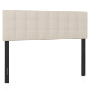 Upholstered Headboard Queen/Full Size Quilted Grid Linen Fabric Bed Frame Mount Panel-Beige
