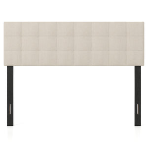 Upholstered Headboard Queen/Full Size Quilted Grid Linen Fabric Bed Frame Mount Panel-Beige