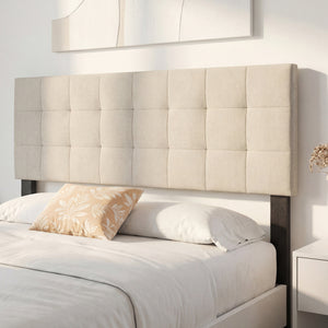 Upholstered Headboard Queen/Full Size Quilted Grid Linen Fabric Bed Frame Mount Panel-Beige