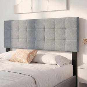 Upholstered Headboard Queen/Full Size Quilted Grid Linen Fabric Bed Frame Mount Panel-Gray