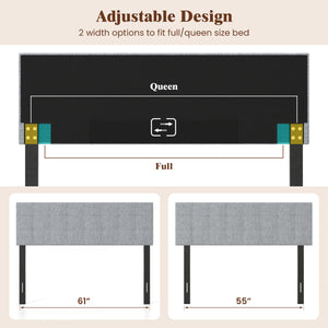 Upholstered Headboard Queen/Full Size Quilted Grid Linen Fabric Bed Frame Mount Panel-Gray