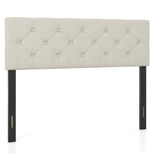 Upholstered Headboard Queen/Full Size Tufted Linen Fabric Bed Frame Mount Panel-Beige