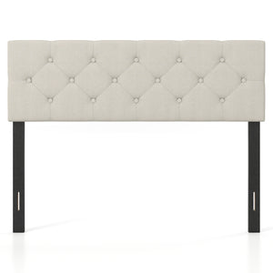 Upholstered Headboard Queen/Full Size Tufted Linen Fabric Bed Frame Mount Panel-Beige