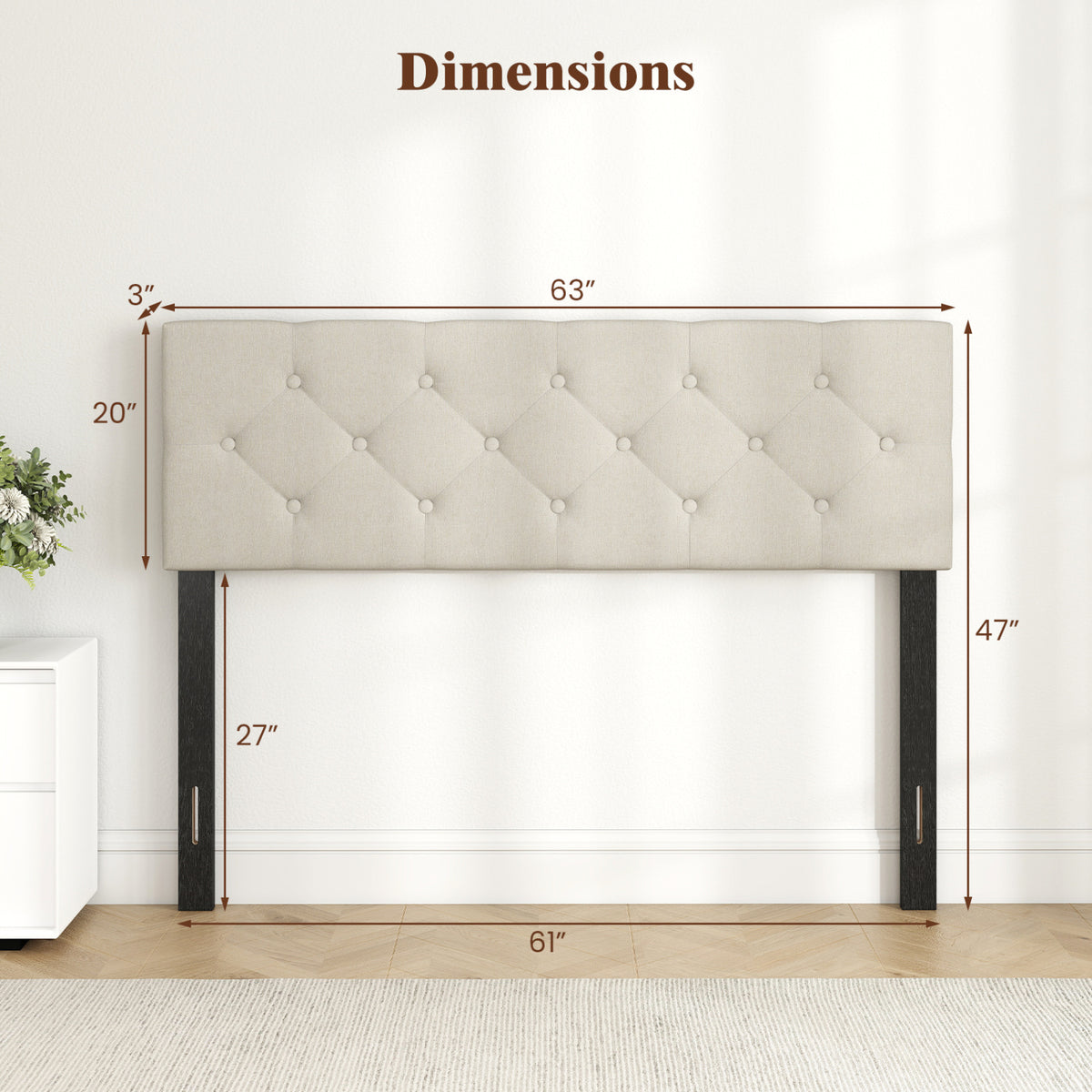 Upholstered Headboard Queen/Full Size Tufted Linen Fabric Bed Frame Mount Panel-Beige