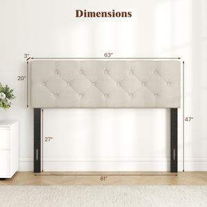 Upholstered Headboard Queen/Full Size Tufted Linen Fabric Bed Frame Mount Panel-Beige