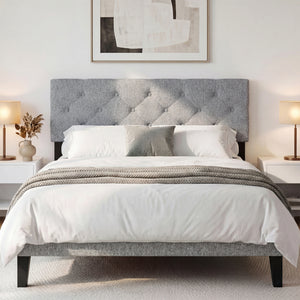 Upholstered Headboard Queen/Full Size Tufted Linen Fabric Bed Frame Mount Panel-Gray