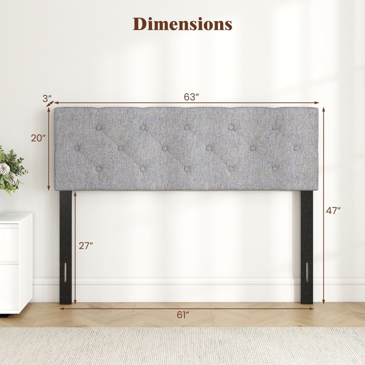 Upholstered Headboard Queen/Full Size Tufted Linen Fabric Bed Frame Mount Panel-Gray