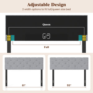 Upholstered Headboard Queen/Full Size Tufted Linen Fabric Bed Frame Mount Panel-Gray