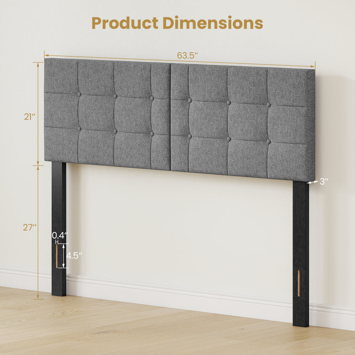 Upholstered Headboard with Adjustable Width for Full/Queen Size Beds-Dark Gray