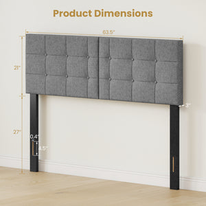 Upholstered Headboard with Adjustable Width for Full/Queen Size Beds-Dark Gray