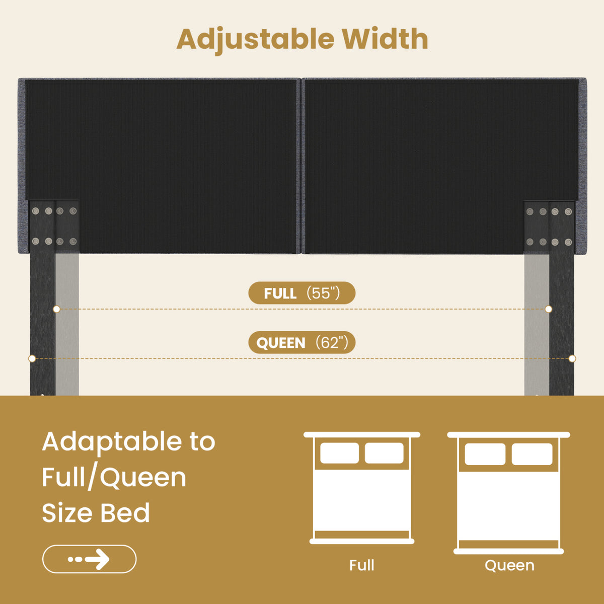 Upholstered Headboard with Adjustable Width for Full/Queen Size Beds-Dark Gray