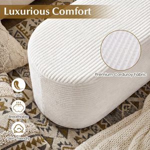 Upholstered Ottoman Bench with High-Density Sponge-Beige