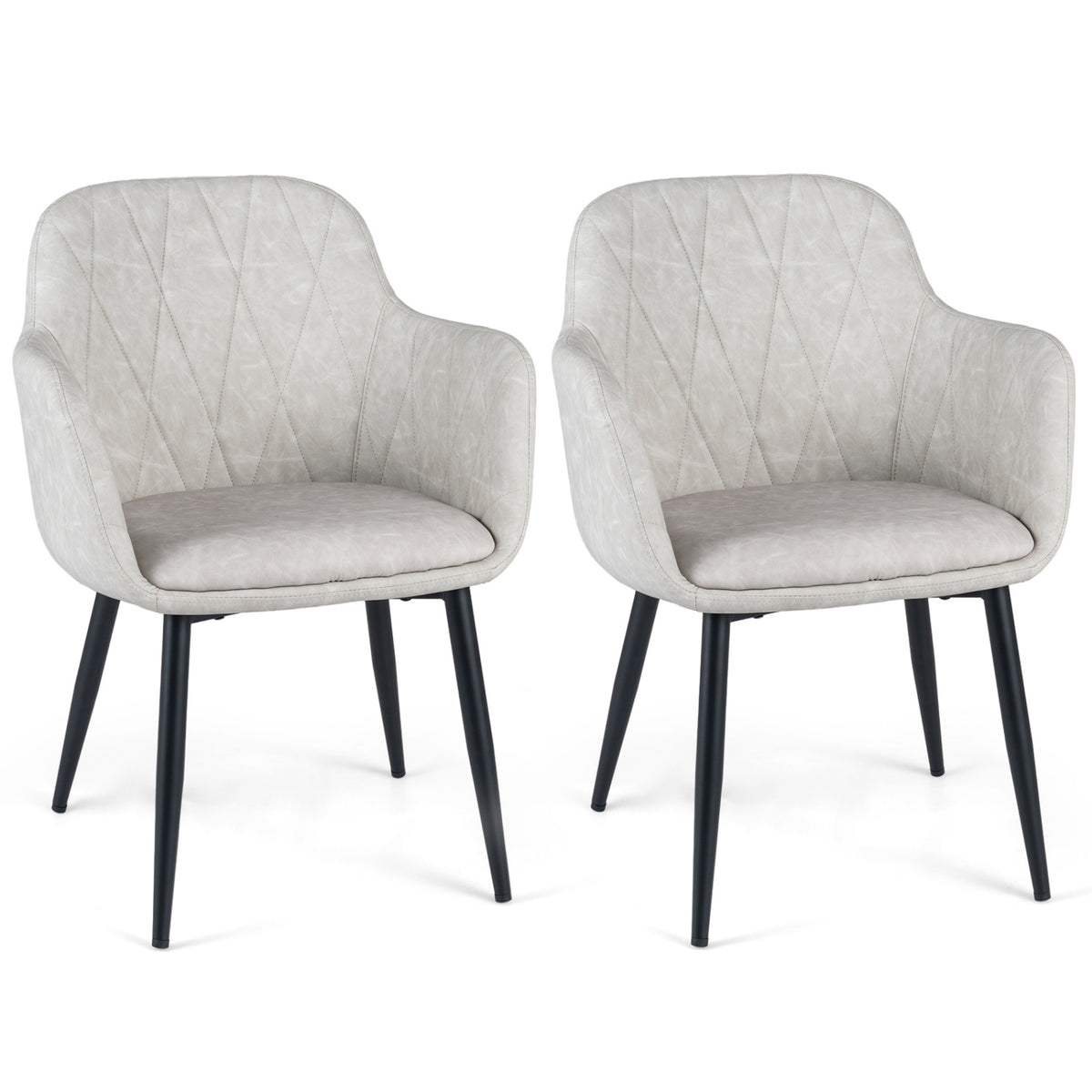 Upholstered PU Leather Kitchen Chairs Set of 2 with Curved Back and Wide Seat-White