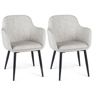 Upholstered PU Leather Kitchen Chairs Set of 2 with Curved Back and Wide Seat-White