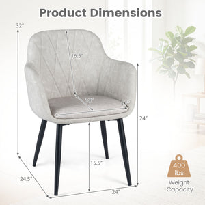 Upholstered PU Leather Kitchen Chairs Set of 2 with Curved Back and Wide Seat-White