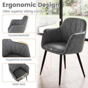 Upholstered PU Leather Kitchen Chairs Set of 2 with Curved Back and Wide Seat-Gray