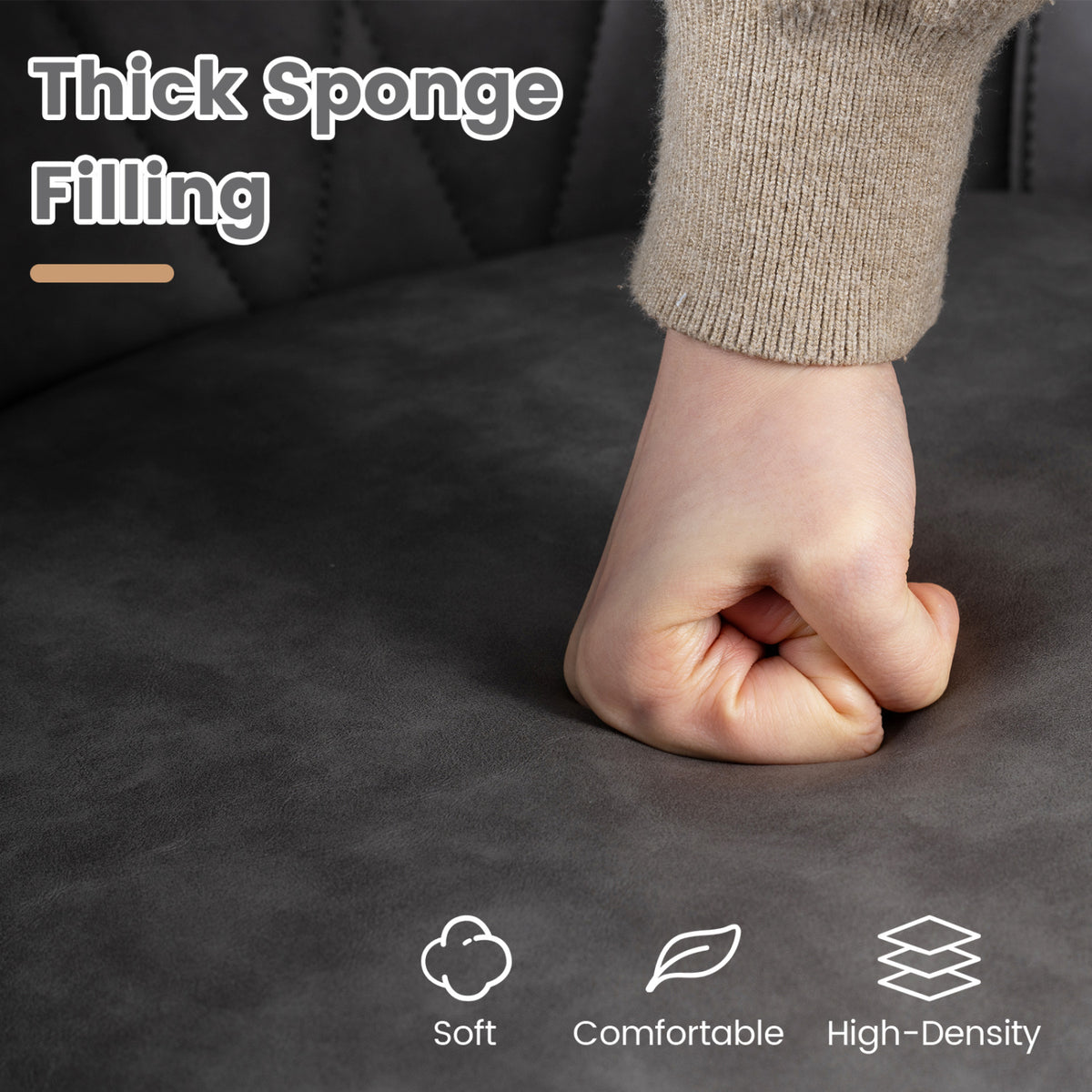 Upholstered PU Leather Kitchen Chairs Set of 2 with Curved Back and Wide Seat-Gray