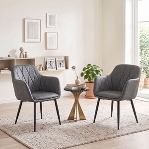 Upholstered PU Leather Kitchen Chairs Set of 2 with Curved Back and Wide Seat-Gray