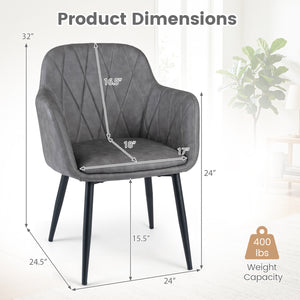 Upholstered PU Leather Kitchen Chairs Set of 2 with Curved Back and Wide Seat-Gray