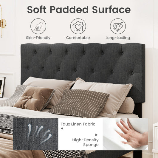 Upholstered Platform Bed with Tufted Headboard and Wooden Slats Gray-Full Size