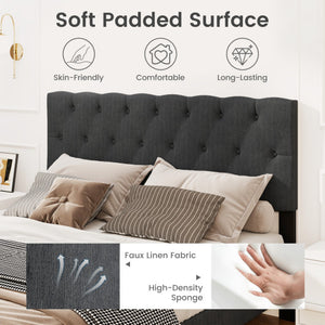 Upholstered Platform Bed with Tufted Headboard and Wooden Slats Gray-Queen Size