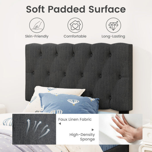 Upholstered Platform Bed with Tufted Headboard and Wooden Slats Gray-Twin Size