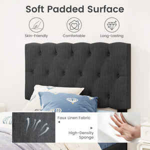 Upholstered Platform Bed with Tufted Headboard and Wooden Slats Gray-Twin Size