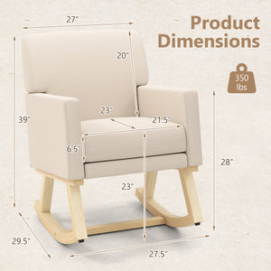 Upholstered Rocking Chair with and Solid Wood Base-Beige