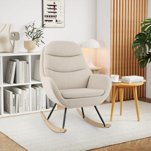 Upholstered Rocking Chair Nursery Glider Rocker with Padded Backrest and Seat-Beige