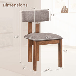 Upholstered Rubber Wood Dining Chairs Set of 2 with Curved Backrest-Walnut